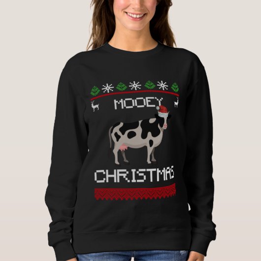 Sweatshirt Cow  Mooey Christmas  Cow With Santa Hat (Devant)