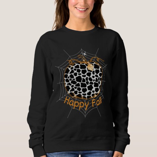 Sweatshirt Cow Print Pattern Pumpkin Spider Halloween Happy F (Devant)