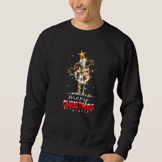 Sweatshirt Cow Reindeer Hat Santa Christmas Lights Cow Chris (Devant)