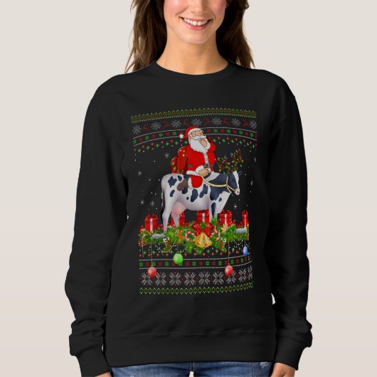 Sweatshirt Cow   Ugly Santa Riding Cow Christmas (Devant)