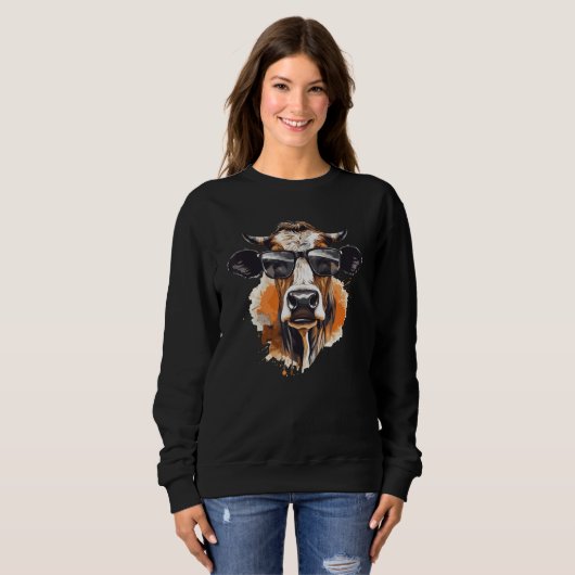 Sweatshirt Cow With Sunglasses Farmer 2 (Devant entier)