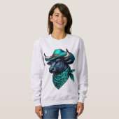 Sweatshirt Cowboy Bull avec Casquette Turquoise et Écharpe à  (Devant entier)