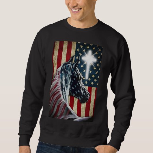 Sweatshirt Cowboy Ouest Patriot Cheval Jésus Croix U (Devant)
