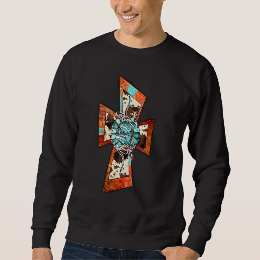 Sweatshirt Cowhide Occidental Croix Turquoise Jésus Dieu Chri (Devant)