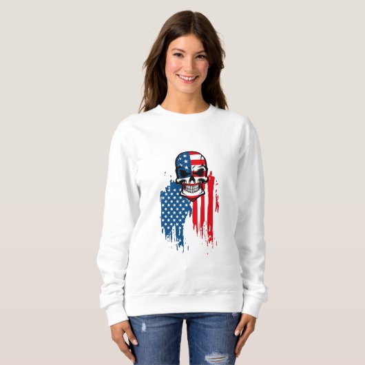 Sweatshirt Crâne avec drapeau américain (Devant entier)