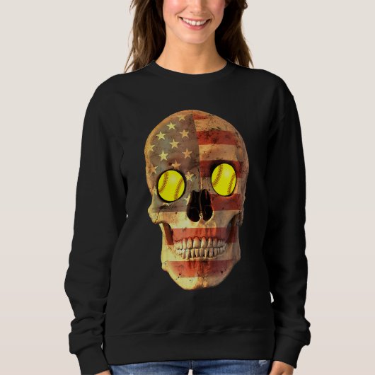 Sweatshirt Crâne avec nous drapeau Cool de balle molle (Devant)