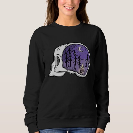 Sweatshirt Crâne avec scène de camping nocturne en forêt True (Devant)
