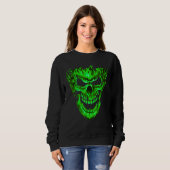 Sweatshirt Crâne de flamme de feu vert effrayant design impre (Devant entier)