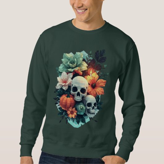 Sweatshirt Crâne floral à tête double avec Citrouille (Devant)