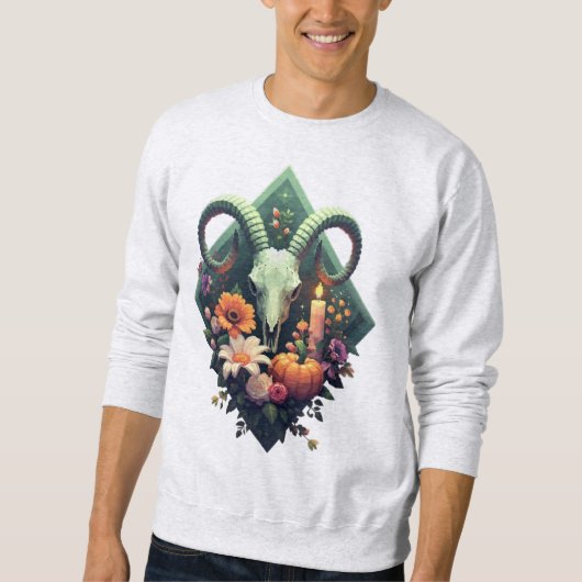 Sweatshirt Crâne floral de chèvre avec citrouille et bougie P (Devant)
