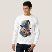 Sweatshirt Crâne floral portant Sorcière Casquette Pixel Art (Devant entier)