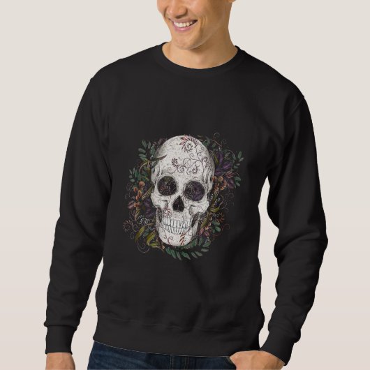 Sweatshirt Crâne souriant Fleur Graphique Ancien (Devant)