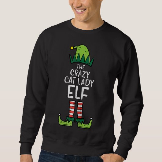 Sweatshirt Crazy Cat Lady Elf Correspondant Famille de Noël (Devant)