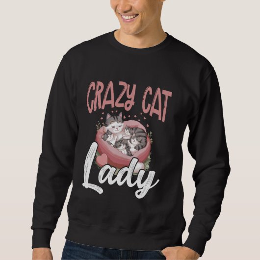 Sweatshirt Crazy Chat Lady Drôle Filles Femmes Kitty Kitten A (Devant)