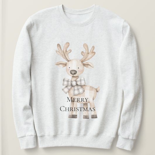 Sweatshirt Crème Noir renne Plaid Bow (Design devant)