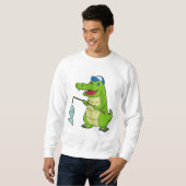 Sweatshirt Crocodile Pêche Pêcheur Pêcheur canne à pêche (Devant entier)