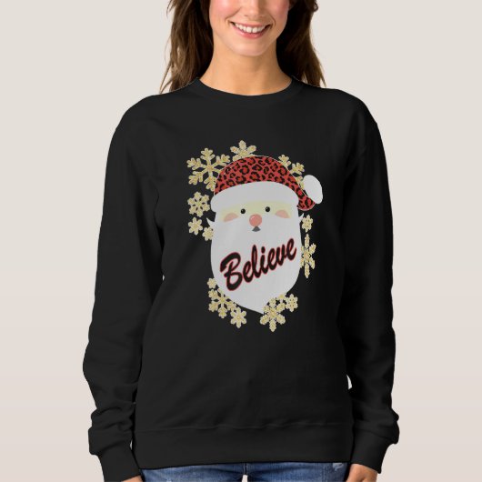 Sweatshirt Croyez Noël Santa Hat Leopard Snowflake carte (Devant)