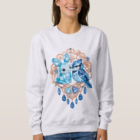 Sweatshirt Crystal Blue Bunny and Blue Jay Heart (Devant)