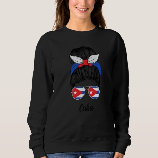 Sweatshirt Cuba Chignon Méssy Drapeau Cubain Fierté Femmes Fi (Devant)