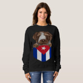 Sweatshirt Cuba Flag German Wirehaired Pointer Dog In Pocket (Devant entier)