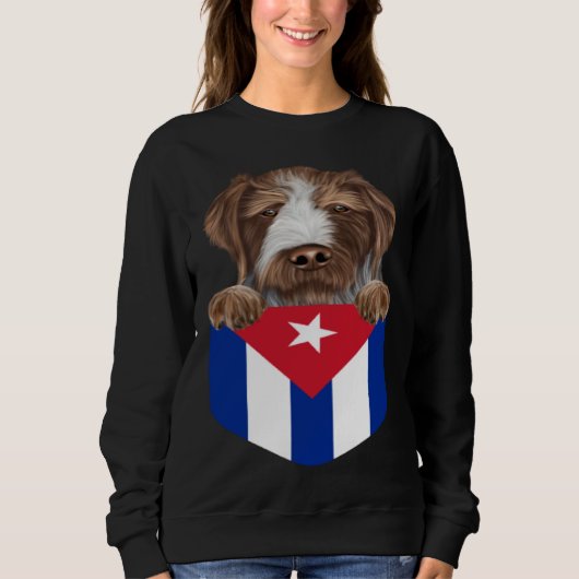 Sweatshirt Cuba Flag German Wirehaired Pointer Dog In Pocket (Devant)