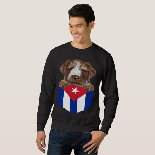 Sweatshirt Cuba Flag German Wirehaired Pointer Dog In Pocket (Devant entier)