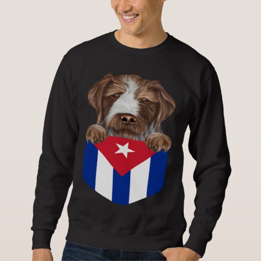 Sweatshirt Cuba Flag German Wirehaired Pointer Dog In Pocket (Devant)