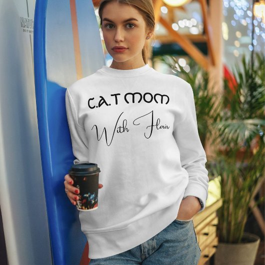 Sweatshirt Custom Cat Mom Black Funny Script Pet Lover White