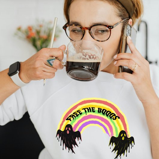 Sweatshirt Custom Halloween "Free the Booos" Spooky Rainbow 