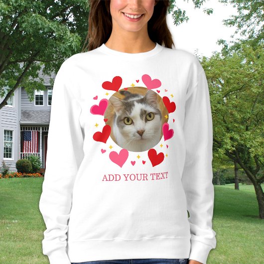 Sweatshirt Custom Photo Text Red Love Hearts Personalized