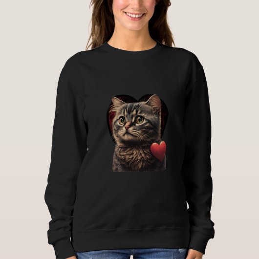 Sweatshirt Cute adorable unique Happy Valentine's Day cat hea (Devant)