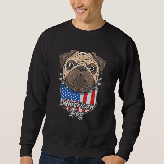 Sweatshirt Cute American Pug with USA Flag Shield Background (Devant)