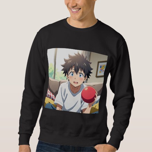 Sweatshirt Cute Anime Boy with Blue Eyes Holding a Red Ball a (Devant)