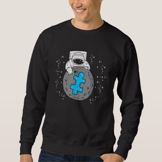 Sweatshirt Cute Astronaut Moon Blue Puzzle Piece Autism Aware (Devant)