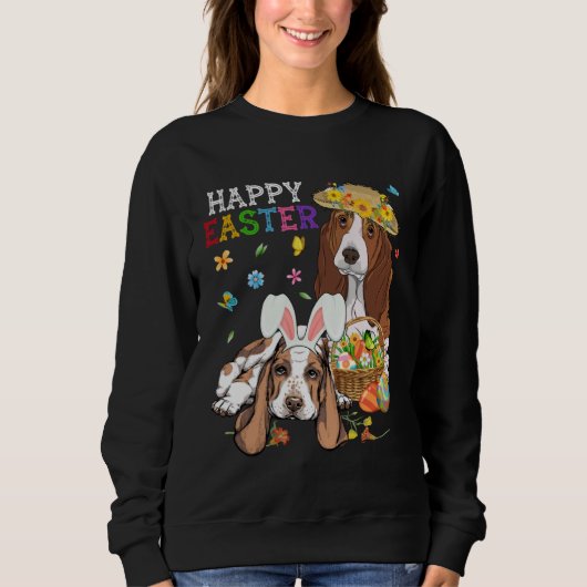 Sweatshirt Cute Basset Hound Dogs Easter Egg Basket Happy Eas (Devant)
