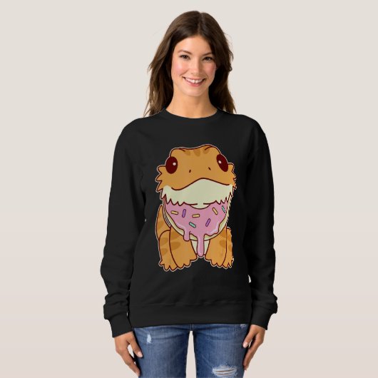 Sweatshirt Cute Bearded Dragon With Doughnut (Devant entier)