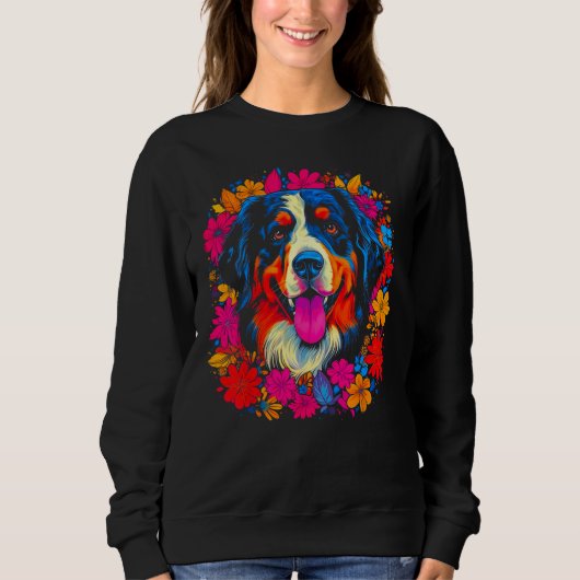 Sweatshirt Cute Bernese Mountain Dog Flowers (Devant)