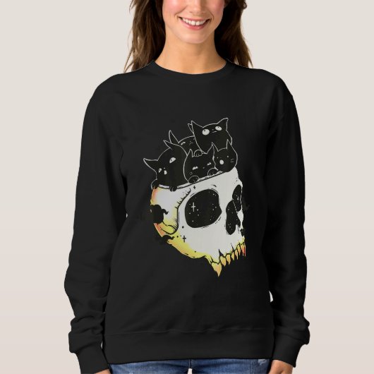 Sweatshirt Cute Black Kittens In Skull Art (Devant)