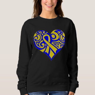 Sweatshirt Cute Blue and Yellow Ribbon Down Syndrome Awarenes