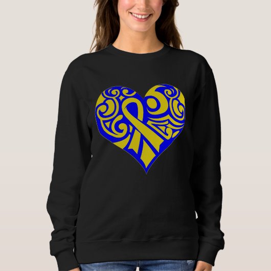 Sweatshirt Cute Blue and Yellow Ribbon Down Syndrome Awarenes (Devant)