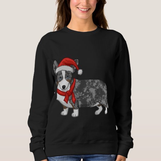 Sweatshirt Cute Blue Merle Cardigan Corgi Santa Hat (Devant)