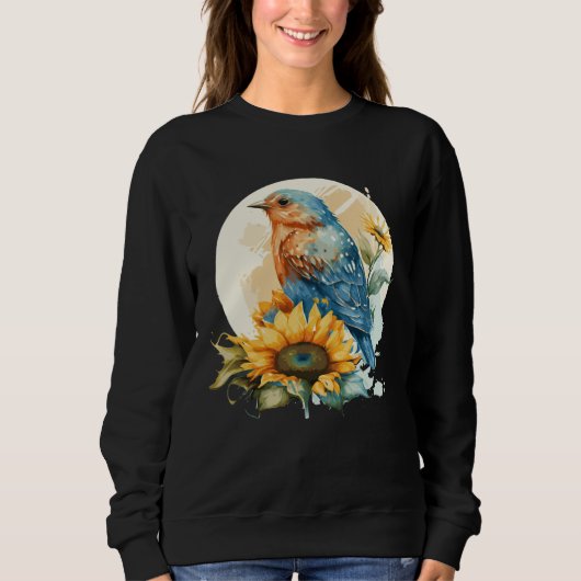 Sweatshirt Cute Bluebird Sunflower Birding Bird (Devant)
