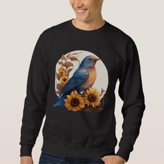 Sweatshirt Cute Bluebird Sunflower Floral Watercolor Bluebird (Devant)