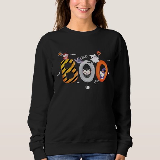 Sweatshirt Cute Boo Halloween vampire chat fantôme kitty et e (Devant)
