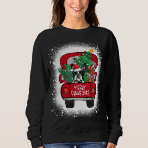 Sweatshirt Cute Boston Terrier Camion Rouge Joyeux Noël Blea