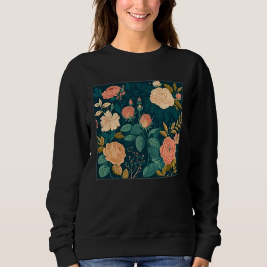 Sweatshirt Cute Botanical Roses Illustration Gorgeous Flower  (Devant)