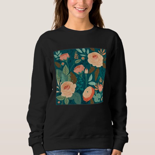 Sweatshirt Cute Botanical Roses Illustration Gorgeous Flower  (Devant)