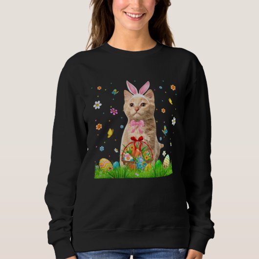 Sweatshirt Cute Bunny Cat With Easter Egg Basket Happy Easter (Devant)