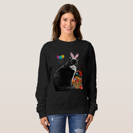 Sweatshirt Cute Bunny Cat With Easter Egg Basket Happy Easter (Devant entier)