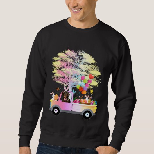 Sweatshirt Cute Bunny Dachshund Dog & Eggs On Truck Wiener Ea (Devant)